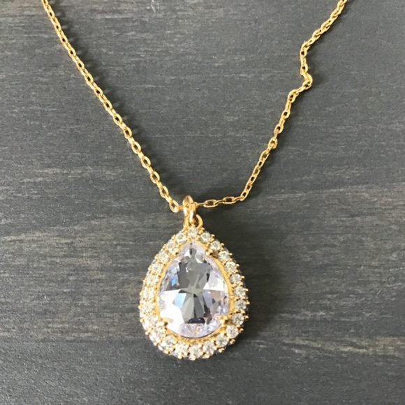 KATE SPADE NEW YORK Cubic Zirconia Pear-Shape Halo Mini Pendant Necklace - Picture 6 of 7